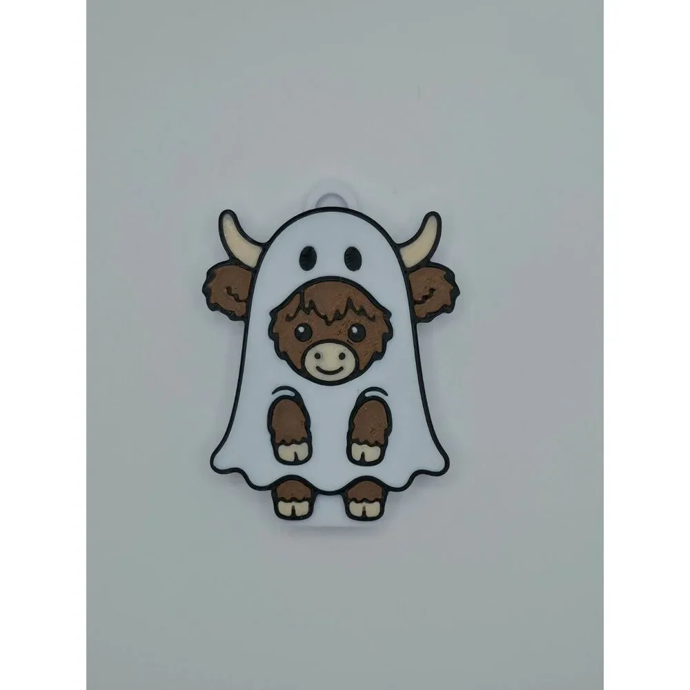 3D-Printed Ghost Highland Cow Soda Can Opener Keychains 6-Pack
